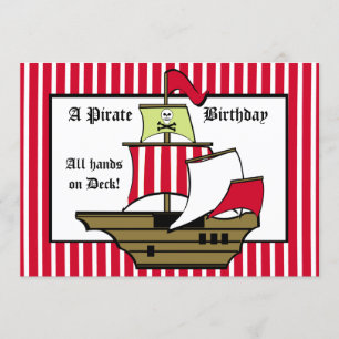 Invitación Barco pirata Viaje de Cumpleaños Banda Roja
