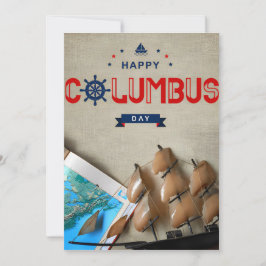 Invitación Barco y mapa feliz día de Columbus