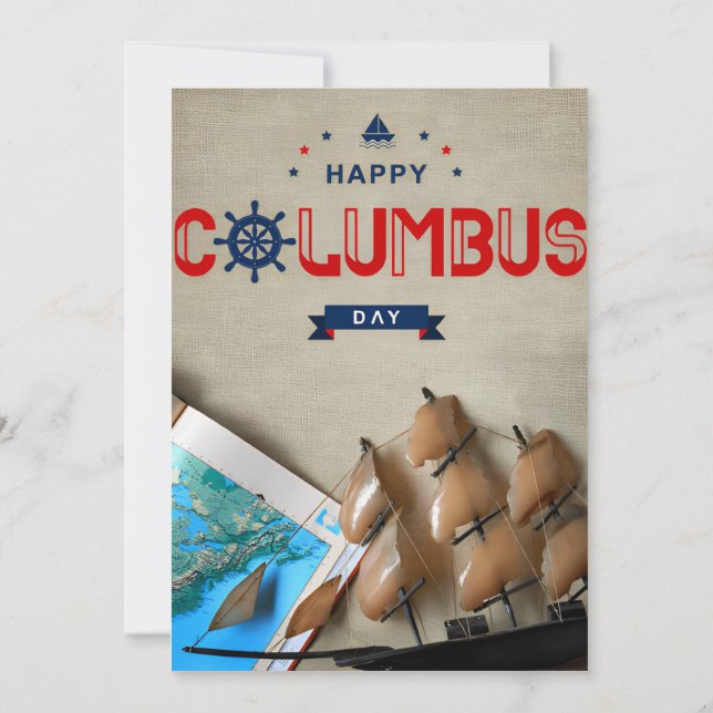 Invitación Barco y mapa feliz día de Columbus (Reverso)