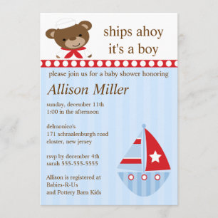 Invitación Barcos Cuestos Ahoy Sailboat Boy Baby Shower