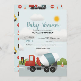 Invitación Barcos Cute Blue Construction Transport Baby Showe