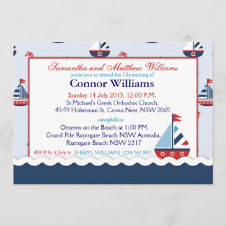 Invitación Barcos de vela, anclas y bautismo náutico cangrejo