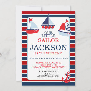 Invitación Barcos de Vela Náuticos Cumpleaños 1er (o cualquie