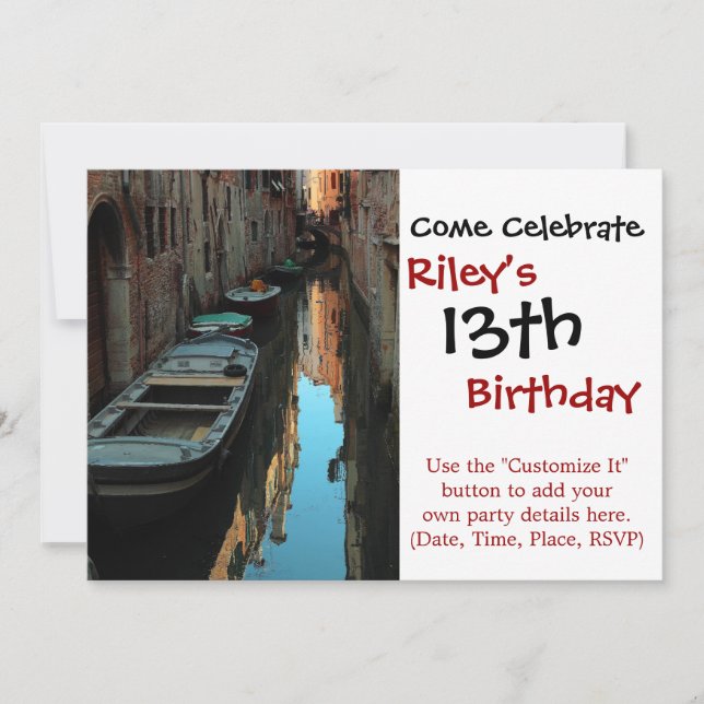 Invitación Barcos en el Canal Water Edificios de Venecia Ital (Anverso)