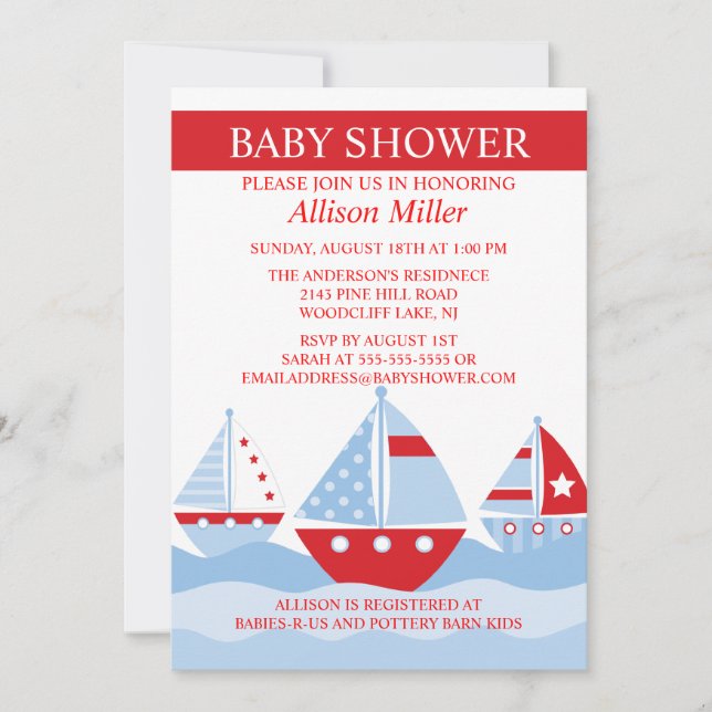 Invitación Barcos Náuticos Cubiertos Baby Shower (Anverso)