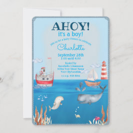 Invitación Barcos y bajo el mar Watercolor Boy Baby Shower