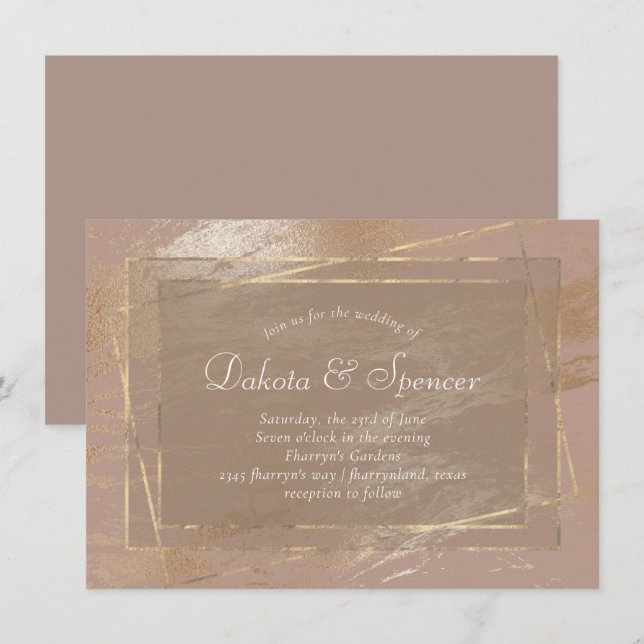 Invitación Bare Elegance | Painterly Rosa Gold Boda Rubor (Anverso / Reverso)