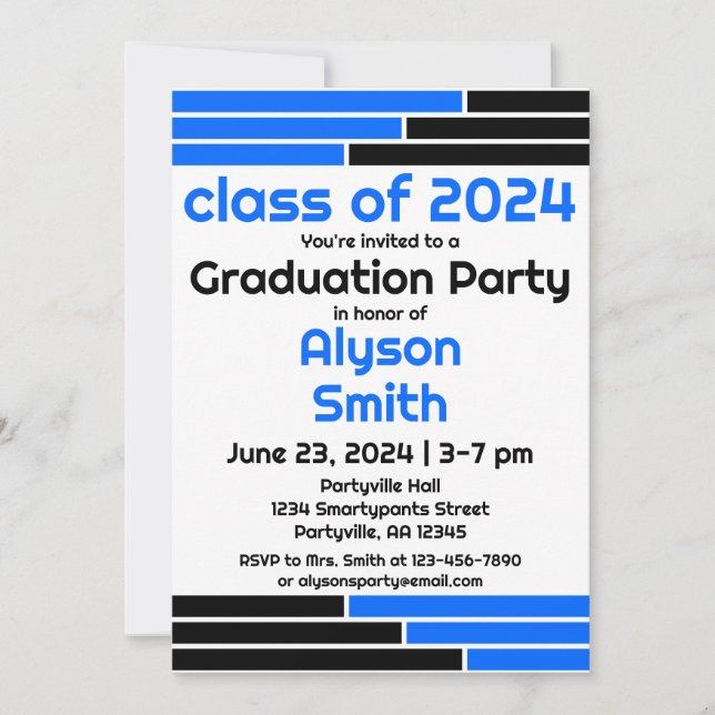 Invitación Bares azules y negros Un Fiesta de foto graduada (Anverso)