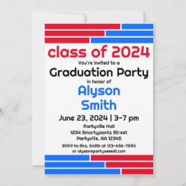 Invitación Bares rojos y azules, un Fiesta de foto graduada
