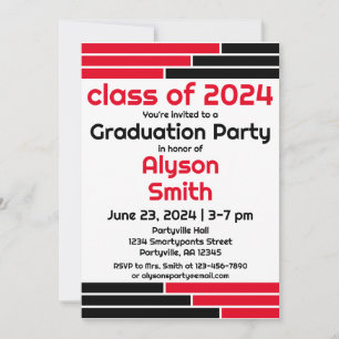 Invitación Bares rojos y negros Un Fiesta de foto graduada