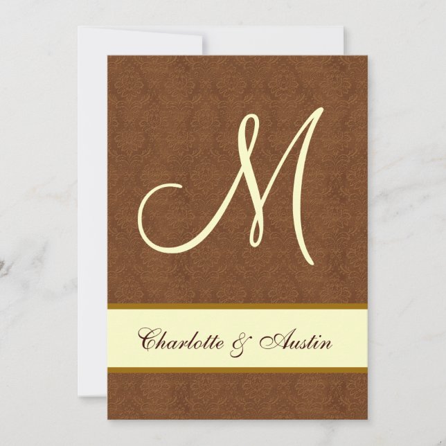 Invitación Bark Brown y Cream Damask Square Boda A454 (Anverso)