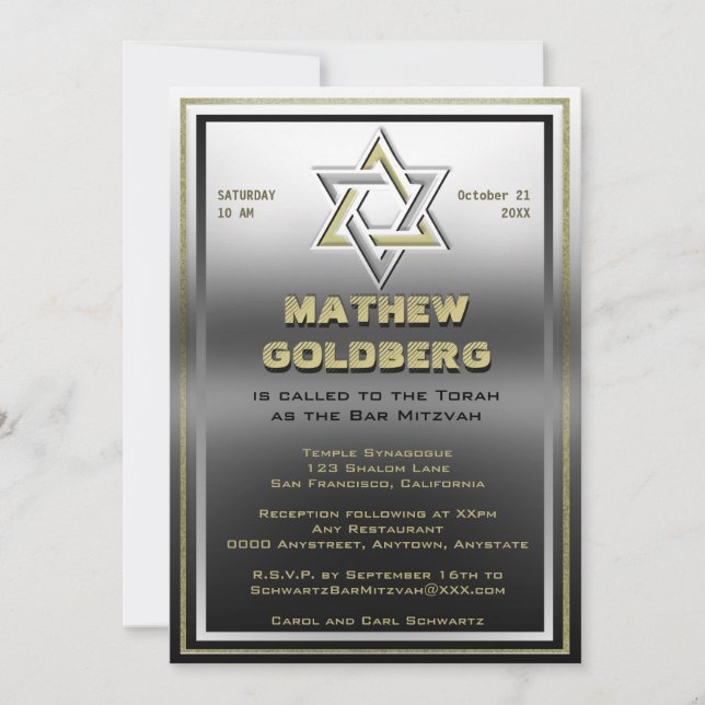 Invitación Barmitzvah Plata y Oro (Anverso)