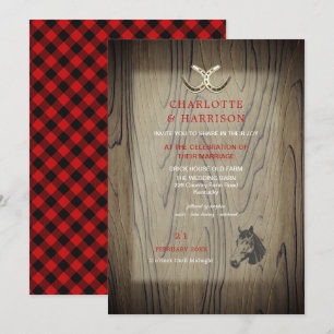 Invitación Barn Boda Madera Rojo Búfalo Tirado País Rústico