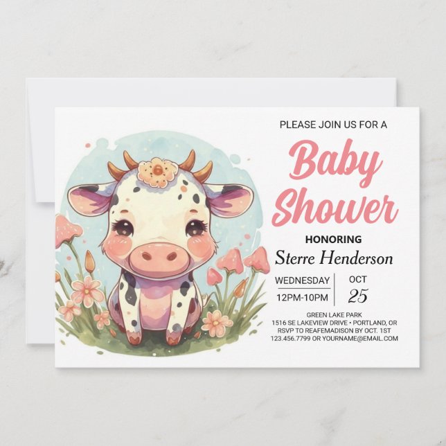 Invitación Barn Boho Personalizado Cow Baby Shower (Anverso)