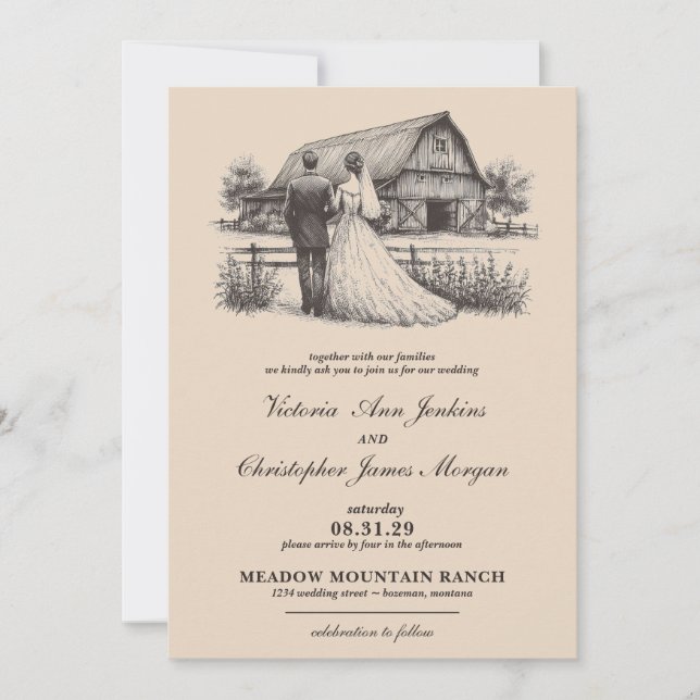Invitación Barn Couple Boda (Anverso)