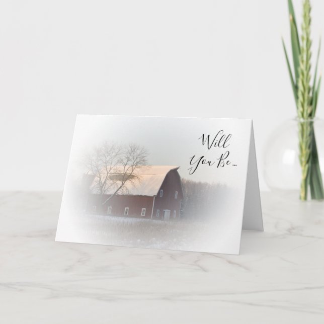 Invitación Barn de Invierno Cubierto de Nieve Serás Mi Novia (Anverso)