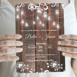 Invitación Barn Lace Rustic Wood String Light Country Wedding