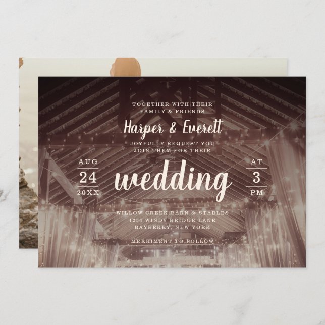 Invitación Barn Rafters con Boda de fotos de cadenas (Anverso / Reverso)