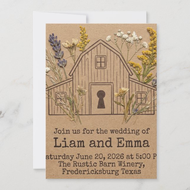 Invitación Barn Wedding- Rustic Floral Invitation Keepsake  (Anverso)
