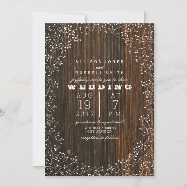 Invitación Barn Wood + Baby's Breath Boda (Anverso)