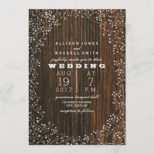 Invitación Barn Wood + Baby's Breath Boda