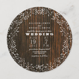 Invitación Barn Wood + Baby's Breath Round Boda