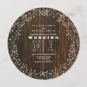 Invitación Barn Wood + Baby's Breath Round Boda