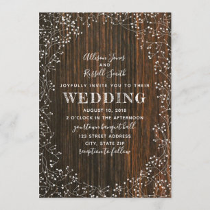 Invitación Barn Wood + Boda de caligrafía respiratoria para b