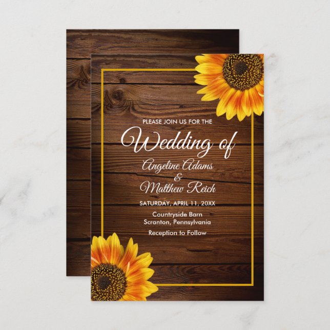 Invitación Barn Wood + Boda Rústico del Girasol (Anverso / Reverso)