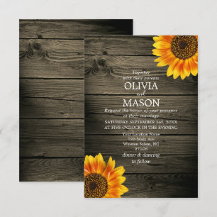 Invitación Barn Wood + Boda Rústico del Girasol
