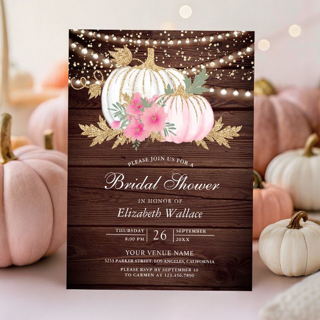 Invitación Barn Wood Calabaza blanca Floral rosa Ducha de nov (Subido por el creador)