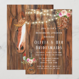 Invitación Barn Wood Lights Boots Bridesmaids Luncheon