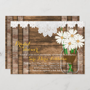 Invitación Barn Wood Mason Jar - Daisies Blancos Bridal Showe