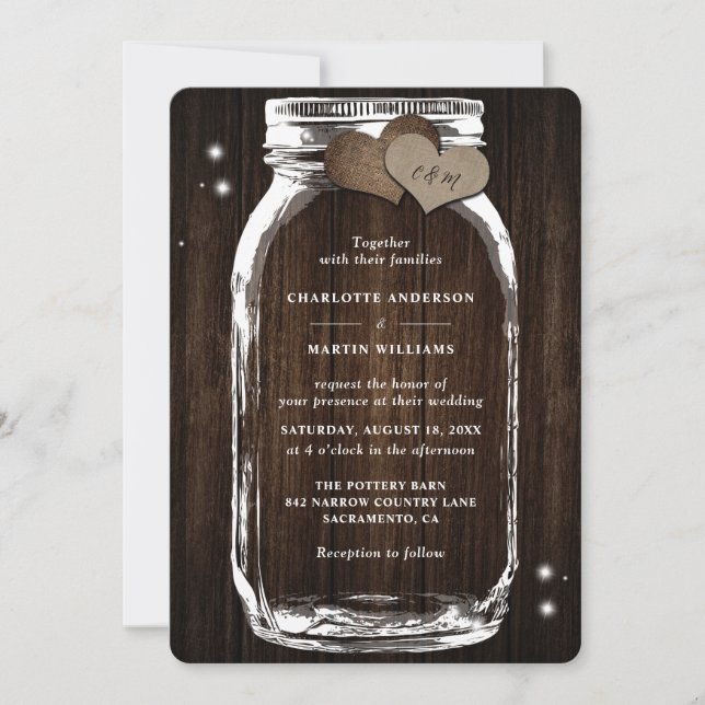Invitación Barn Wood Mason Jar Rustic Country Wedding (Anverso)