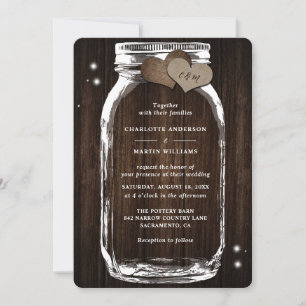 Invitación Barn Wood Mason Jar Rustic Country Wedding