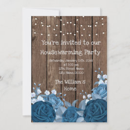 Invitación Barn Wood Rústico Azul Bouquet Fiesta Calentador d