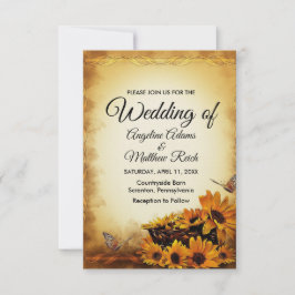 Invitación Barn Wood + Rústico Boda de girasoles