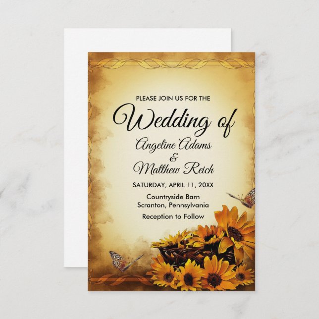 Invitación Barn Wood + Rústico Boda de girasoles (Anverso / Reverso)