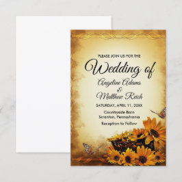 Invitación Barn Wood + Rústico Boda de girasoles