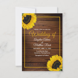 Invitación Barn Wood + Rústico Boda de girasoles