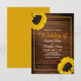 Invitación Barn Wood + Rústico Boda de girasoles