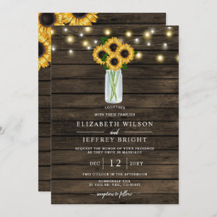 Invitación Barn Wood String ilumina a Sunflowers Boda