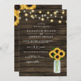 Invitación Barn Wood String ilumina a Sunflowers Boda
