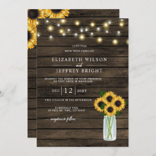 Invitación Barn Wood String ilumina a Sunflowers Boda