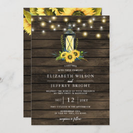 Invitación Barn Wood String ilumina a Sunflowers Lantern Boda