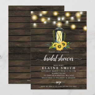 Invitación Barn Wood String ilumina Sunflowers Bridal Shower