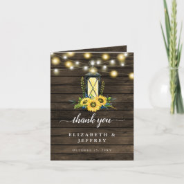Invitación Barn Wood String Luces Sunflowers Gracias Card