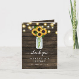 Invitación Barn Wood String Luces Sunflowers Gracias Card