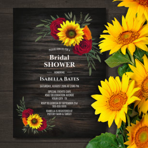 Invitación Barn Wood Sunflower Burgundy Rosa Bridal Shower