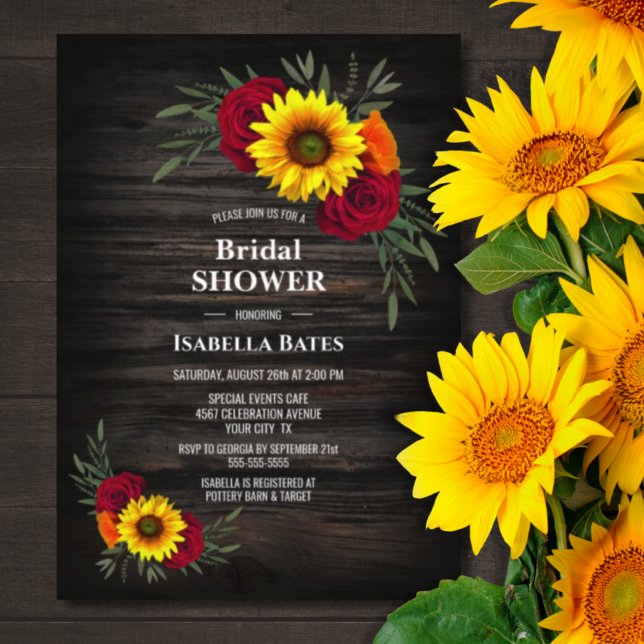 Invitación Barn Wood Sunflower Burgundy Rosa Bridal Shower (Subido por el creador)